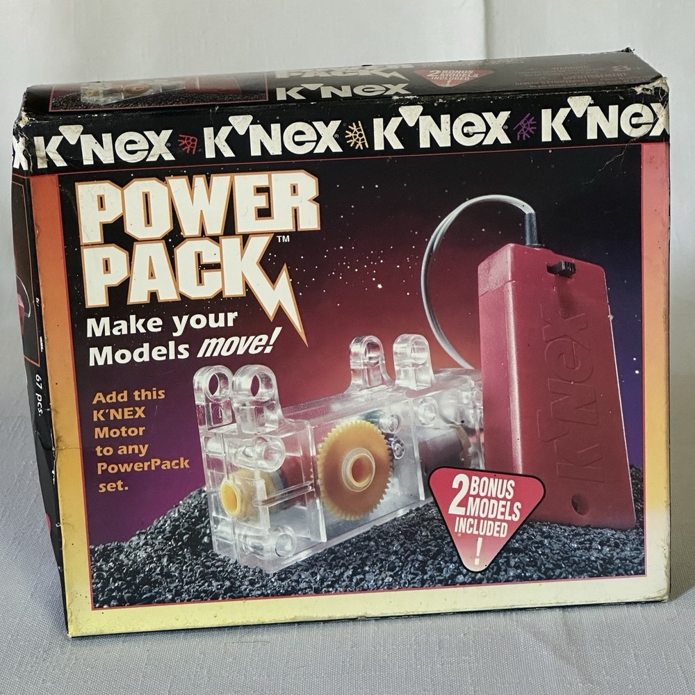 K'NEX Motor Power Pack Tethered Short Cable Red Clear Yellow Gears Fwd Rev KNEX